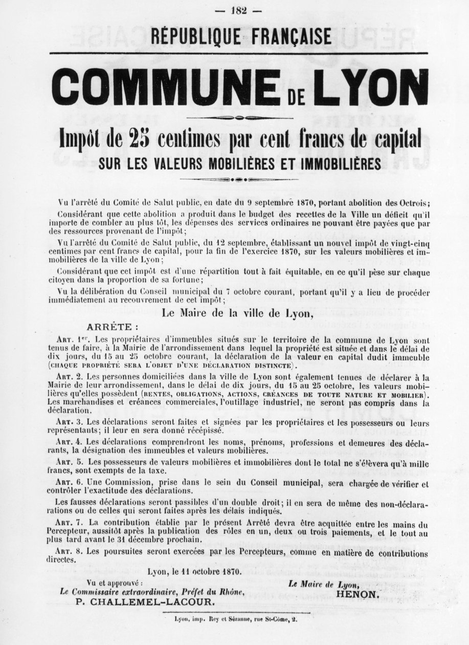 Commune de Lyon, fra franske politiske plakater af Pariserkommunen, maj 1871 af Unbekannt