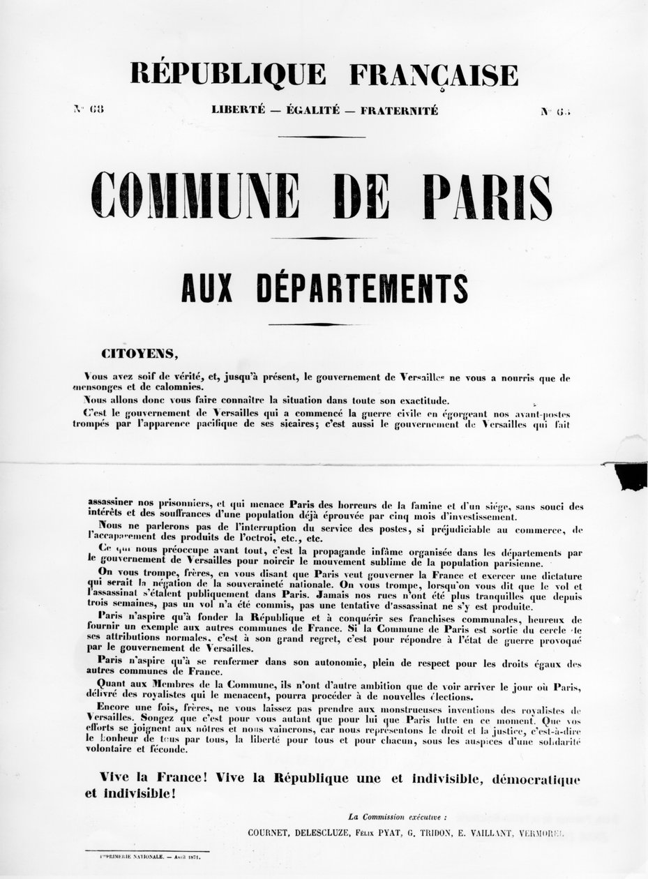 Commune de Paris, fra franske politiske plakater af Pariserkommunen, maj 1871 af Unbekannt