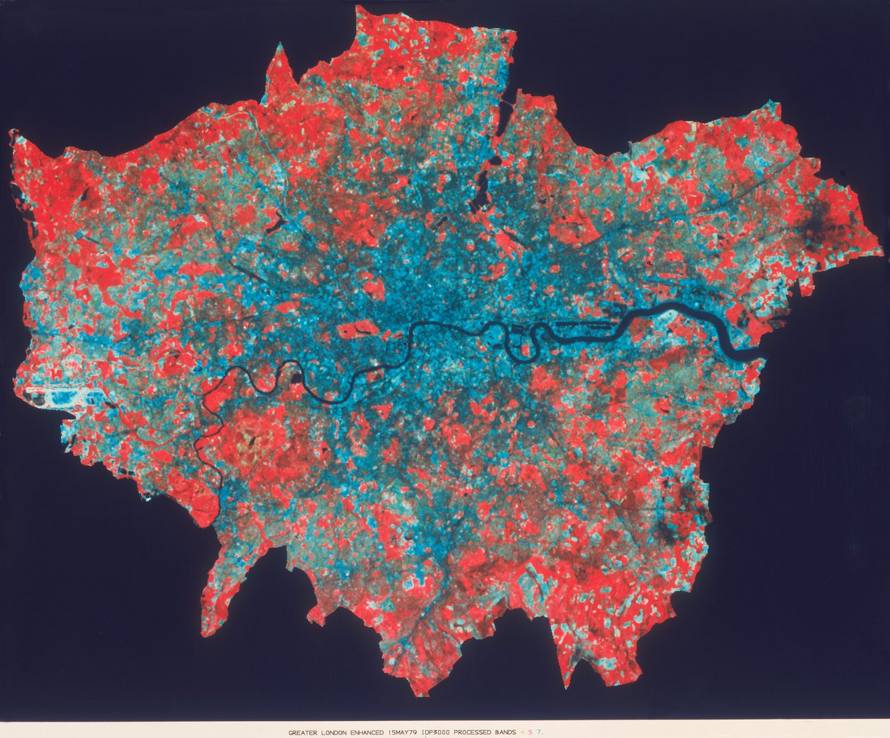 Sammensat Landsat falsk farvebillede af Greater London, 1979 af Unbekannt