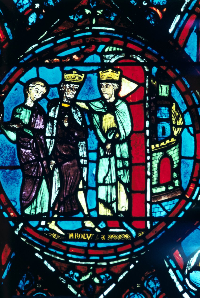 Konstantin hilser Karl den Store i Konstantinopel, farvet glas, Chartres Cathedral, Frankrig, c1225 af Unbekannt