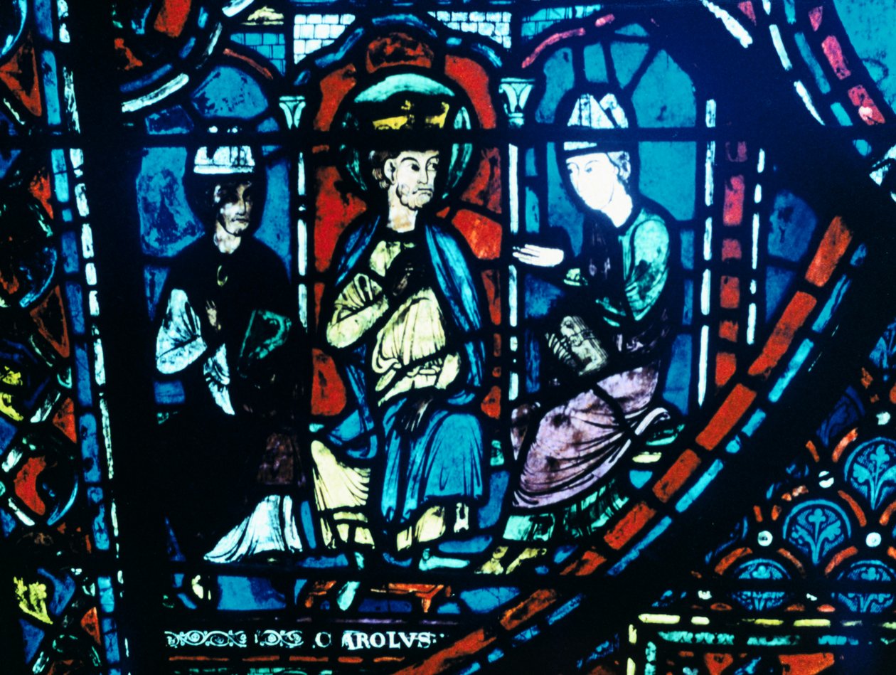 Konstantins brev præsenteret til Charlemagne, farvet glas, Chartres Cathedral, Frankrig, c1225 af Unbekannt
