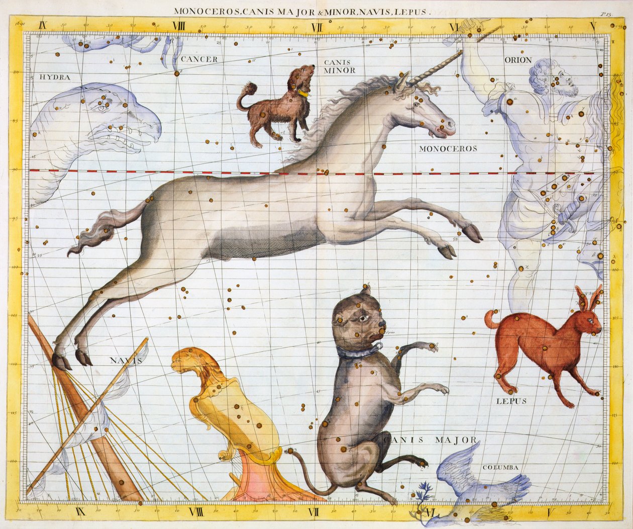 Konstellationer af Monoceros, Canis Major og Canis Minor, 1729 af Unbekannt