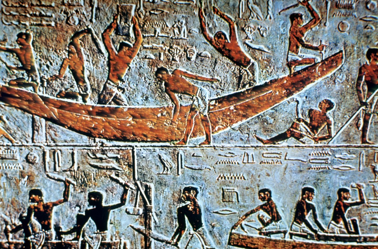 Konstruktion af en båd, vægrelief, Saqqara, Egypten af Unbekannt