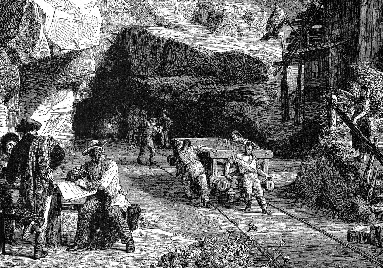 Konstruktion af St. Gotthard-tunnelen under Alperne, 1880 af Unbekannt