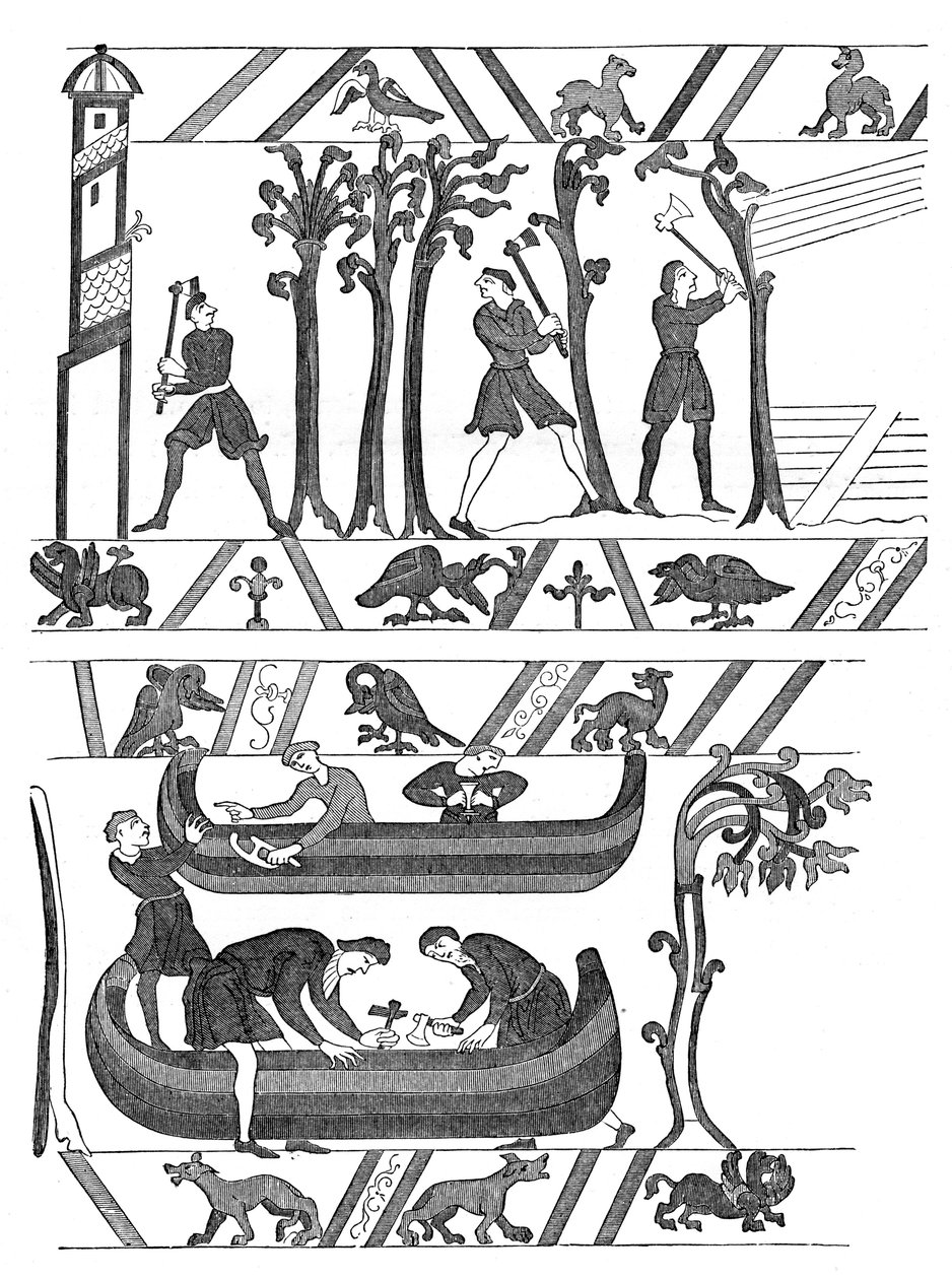 Konstruktion af bådene til William I, Bayeux Tapestry, c1070