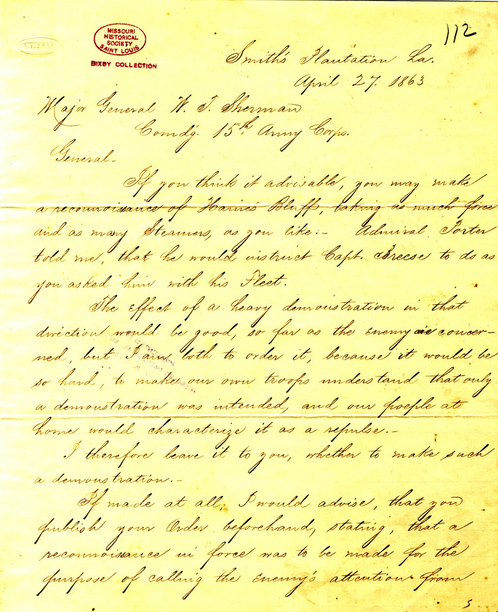 Moderne kopi af brev fra U.S. Grant, Smith
