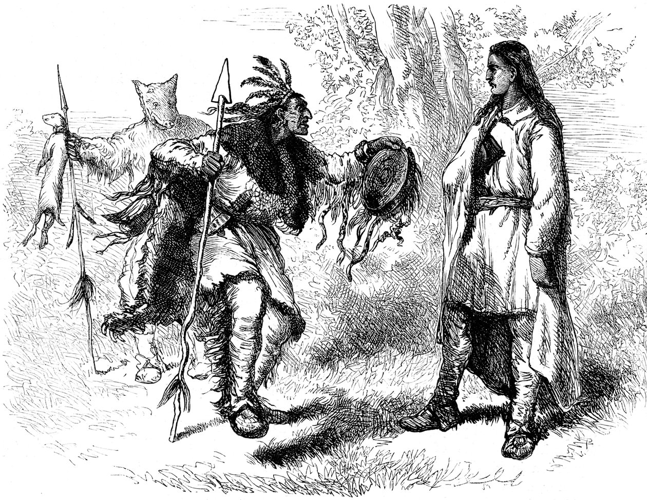 Konverterede indianere og powwows, c1600-tallet c1880 af Unbekannt