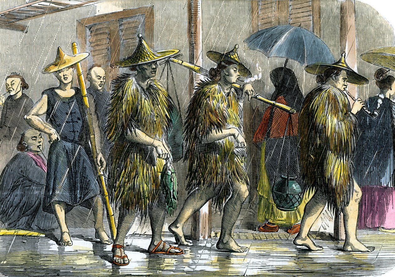 Coolies i Hong Kong, i vådt vejr, c1875 af Unbekannt