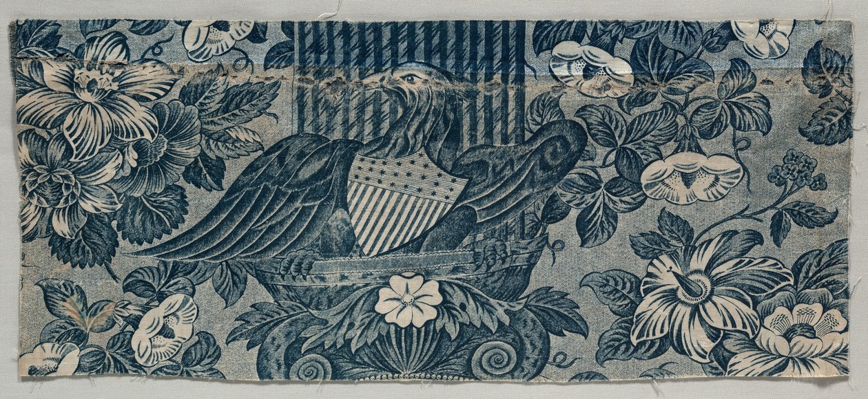 Kobberpladetrykt bomuldsfragment med amerikansk ørn, 1830 - 1840. af Unbekannt