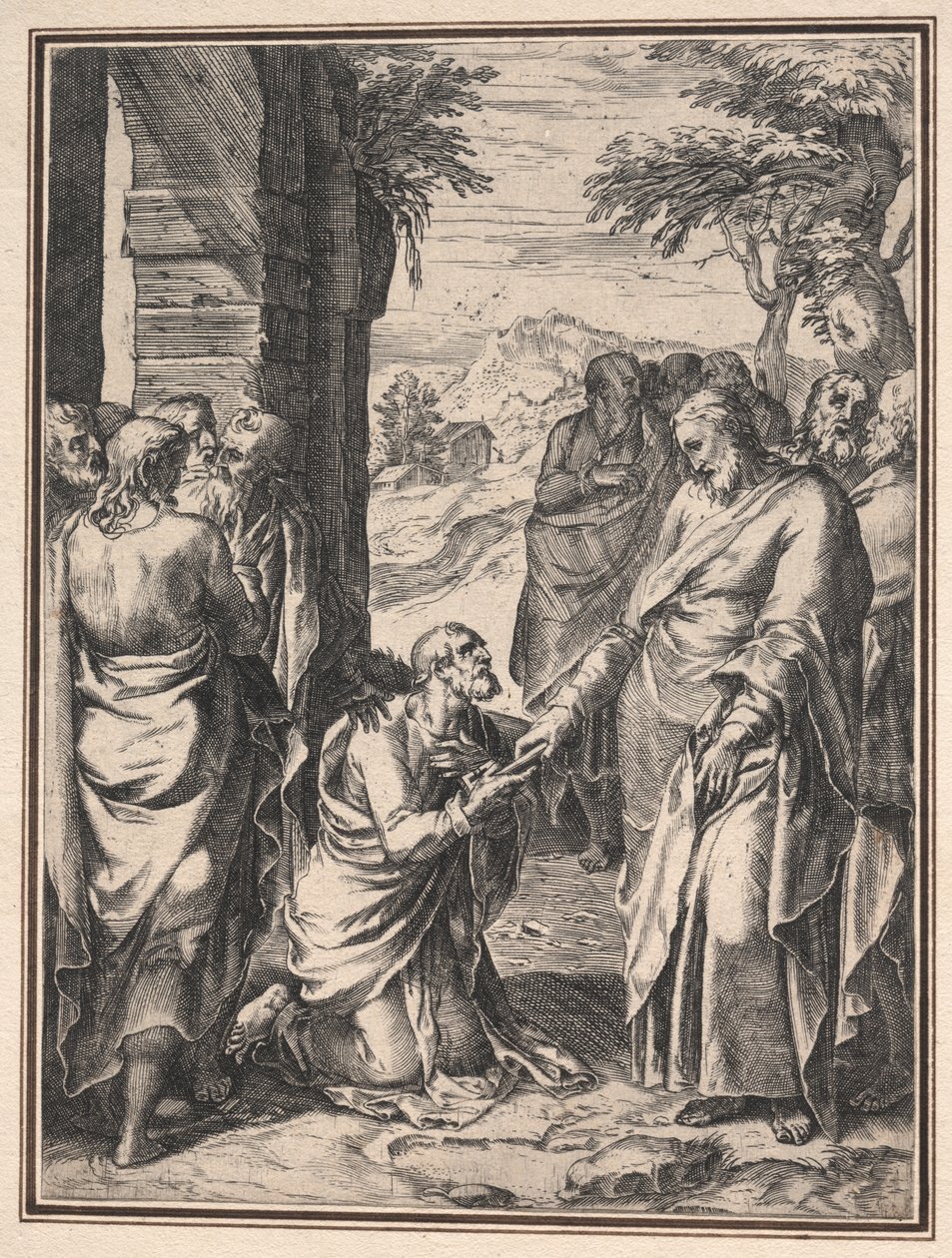 Kopi af Cornelis Cort: Kristus giver kirkens nøgle til Sankt Peter, ca. 1567. af Unbekannt