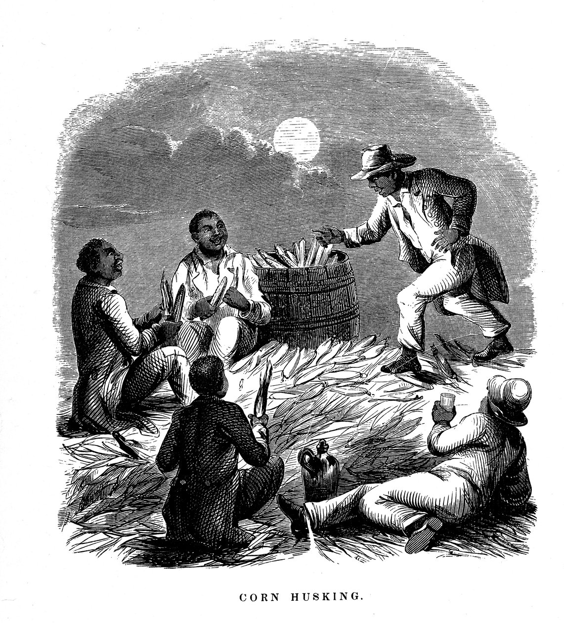 Corn Husking, sorte folk, arbejdere, der afskaller majs, det sydlige USA, c1850 af Unbekannt