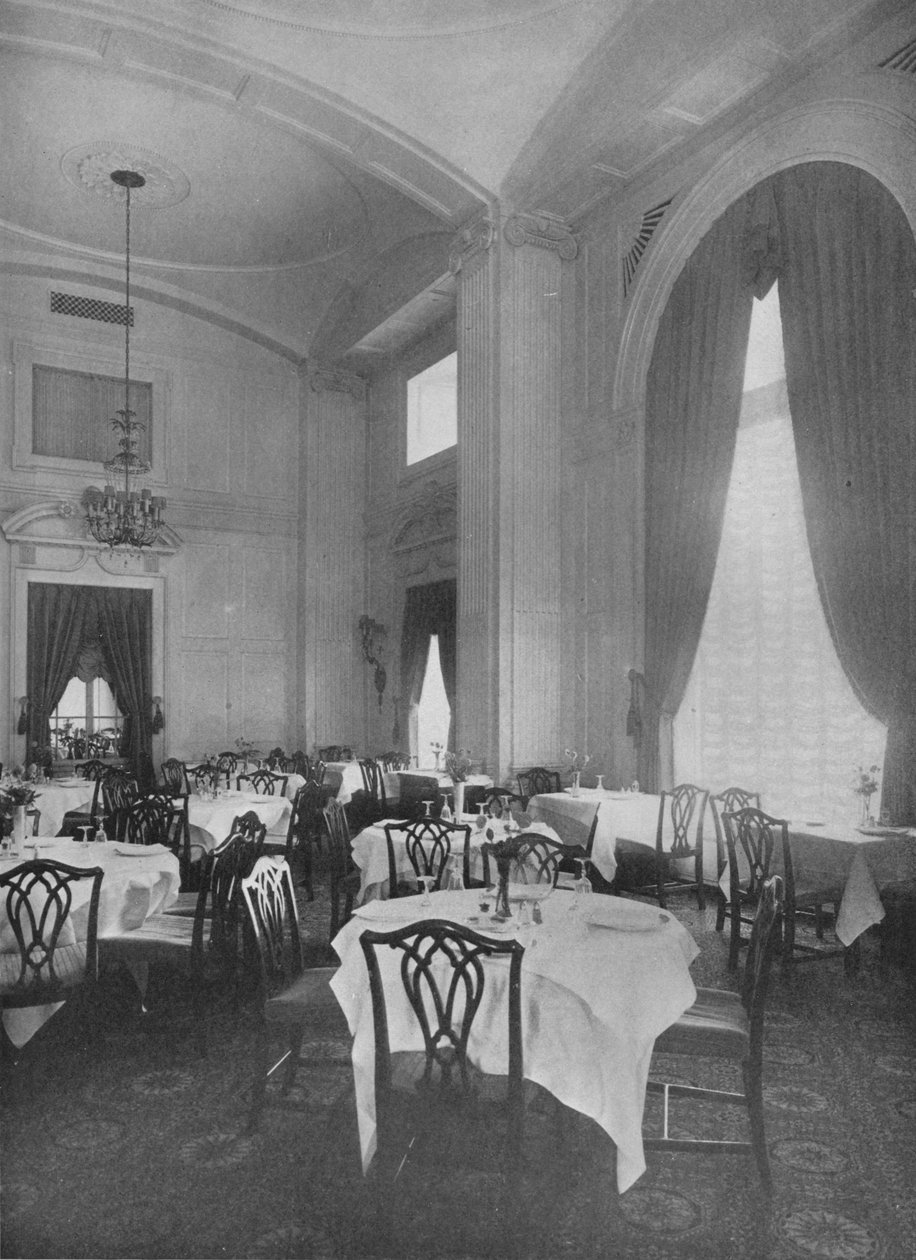 Hjørne af hovedspisestuen viser fine koloniale detaljer, Roosevelt Hotel, New York City, 1924 af Unbekannt