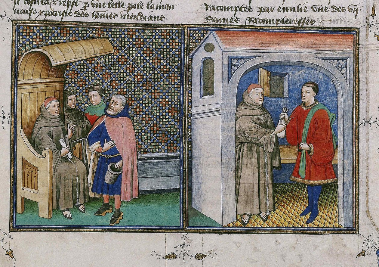 Korruption. Miniature fra bogen kaldet Decameron af Giovanni Boccaccio, 1460