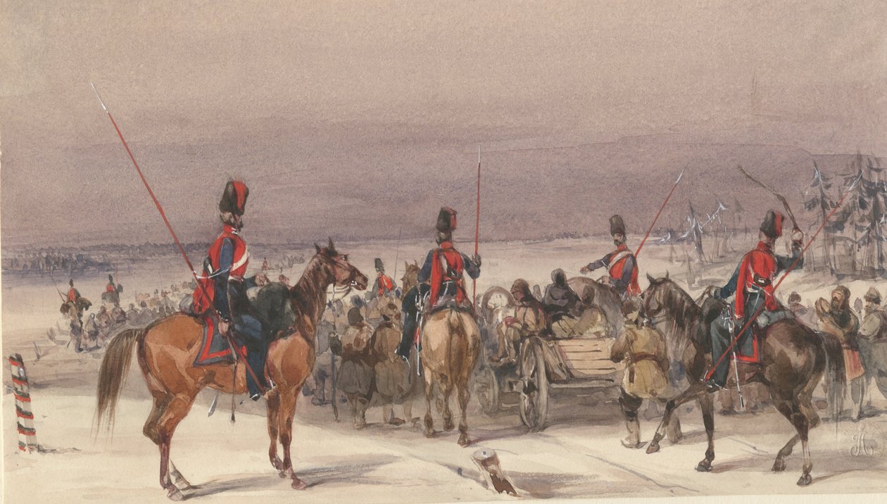 Kosakker konvojerer deporterede, 1831 af Unbekannt