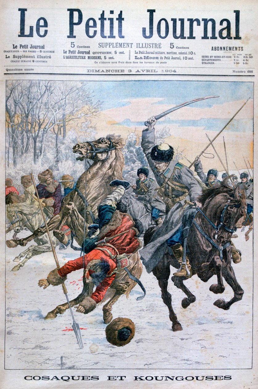 Kosakker kæmper mod Manchus, russisk-japanske krig, 1904 af Unbekannt