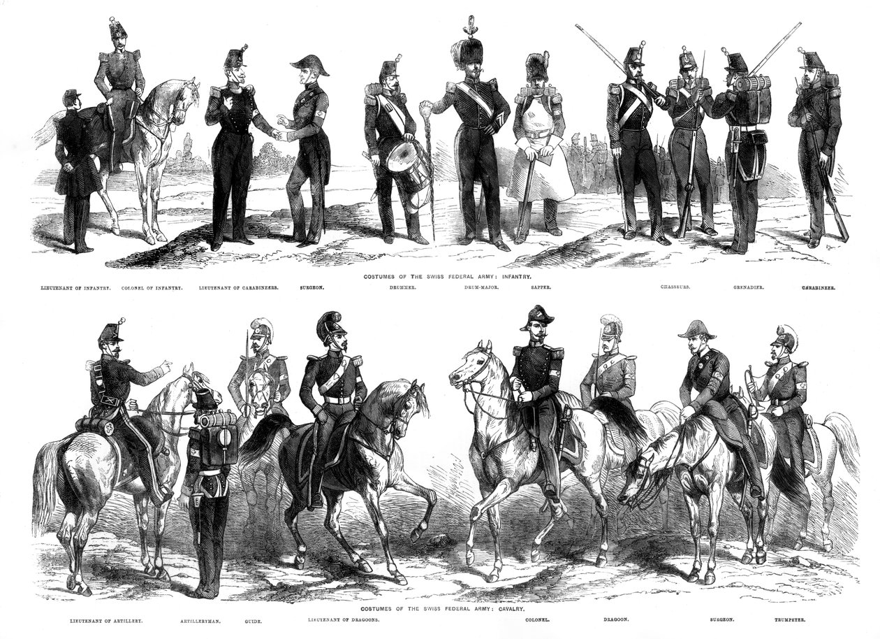 Kostumer af den schweiziske føderale hær, 1857 af Unbekannt