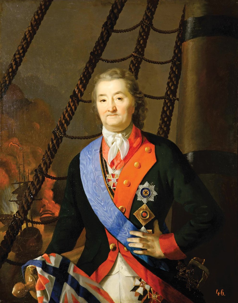 Grev Alexey Grigoryevich Orlov i slaget ved Chesma, 1800-tallet af Unbekannt