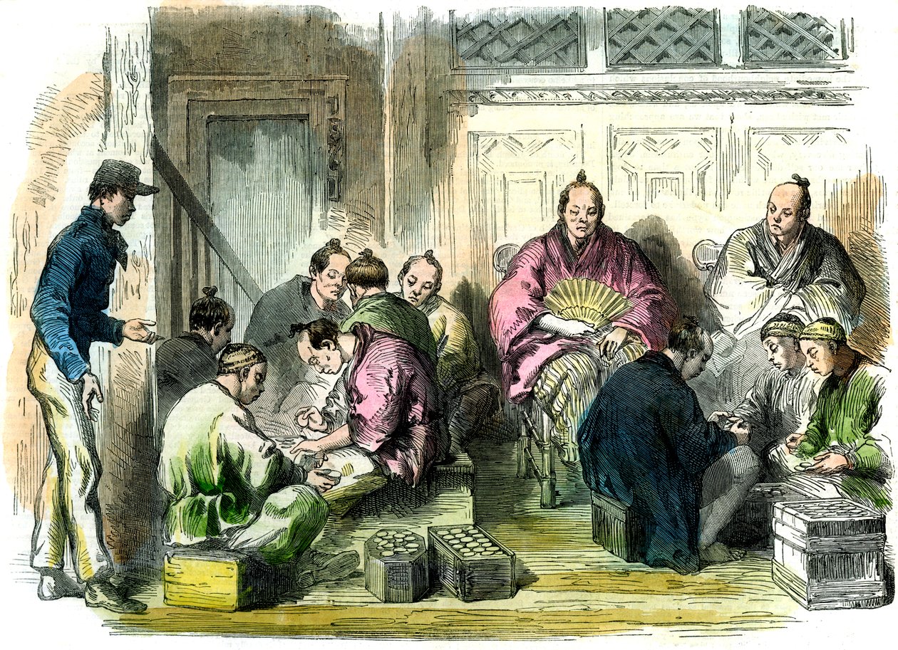 Optælling af erstatningspengene for mordet på Mr. Richardson, Japan, 1863 af Unbekannt