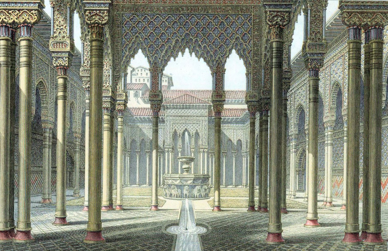 Løvernes domstol, Alhambra-paladset, Granada, Spanien, slutningen af det 19. århundrede af Unbekannt