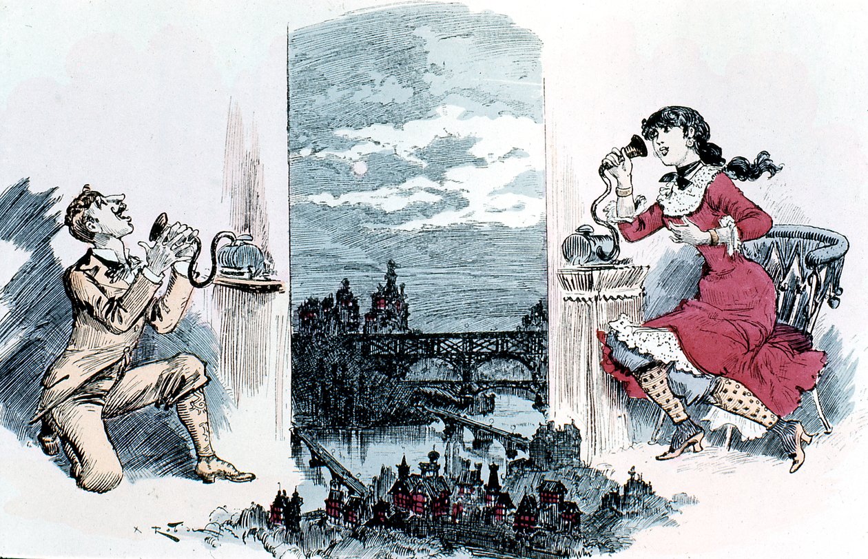 Bejler via telefon på tværs af Paris, 1883 af Unbekannt