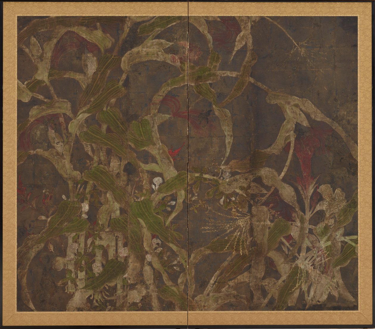 Coxcombs, majs og morgenfruer, Momoyama-perioden, 1568-1615. af Unbekannt