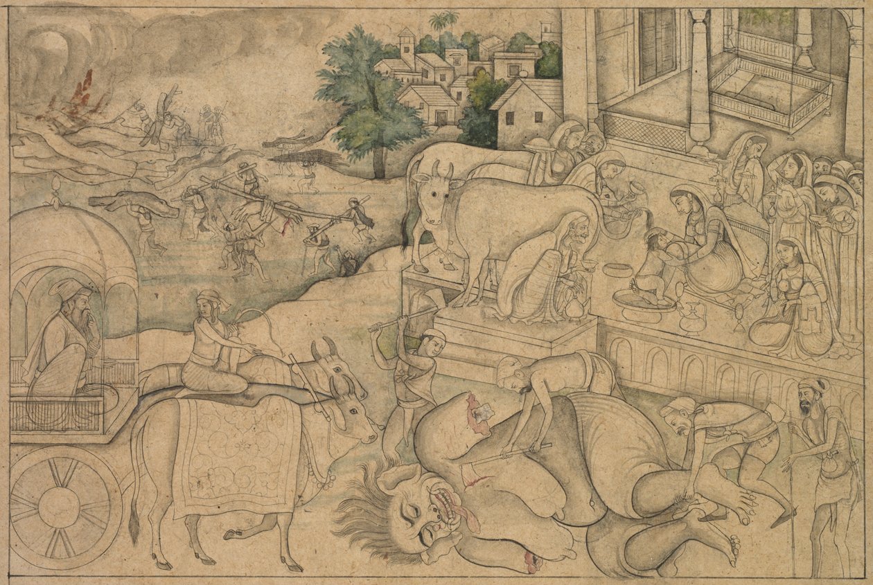 Ligbrænding af dæmonen Putana, fra en Krishna-Lila, ca. 1790. af Unbekannt