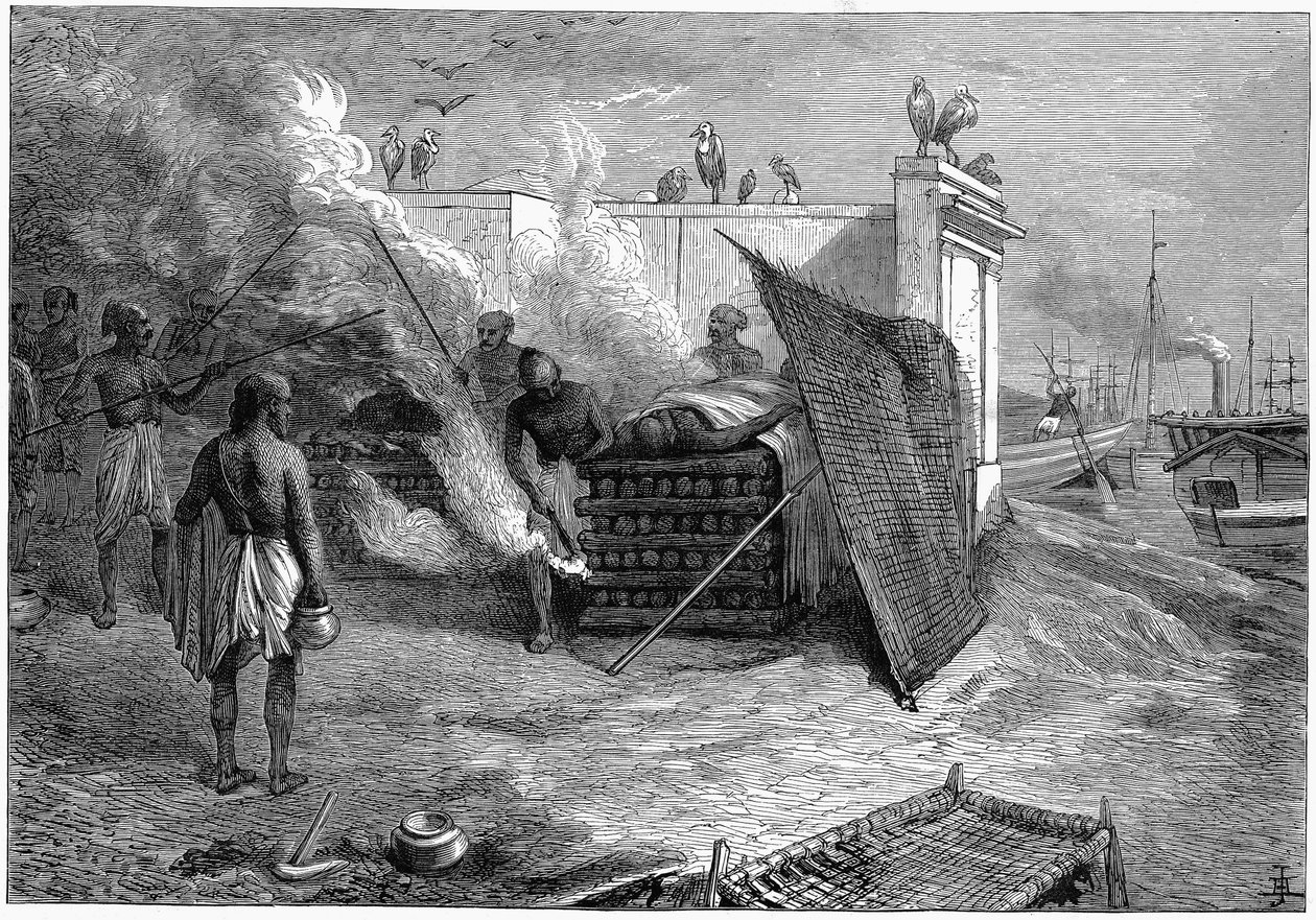Ligbrænding af de døde på begravelsesbål, Calcutta, Indien, 1879 af Unbekannt