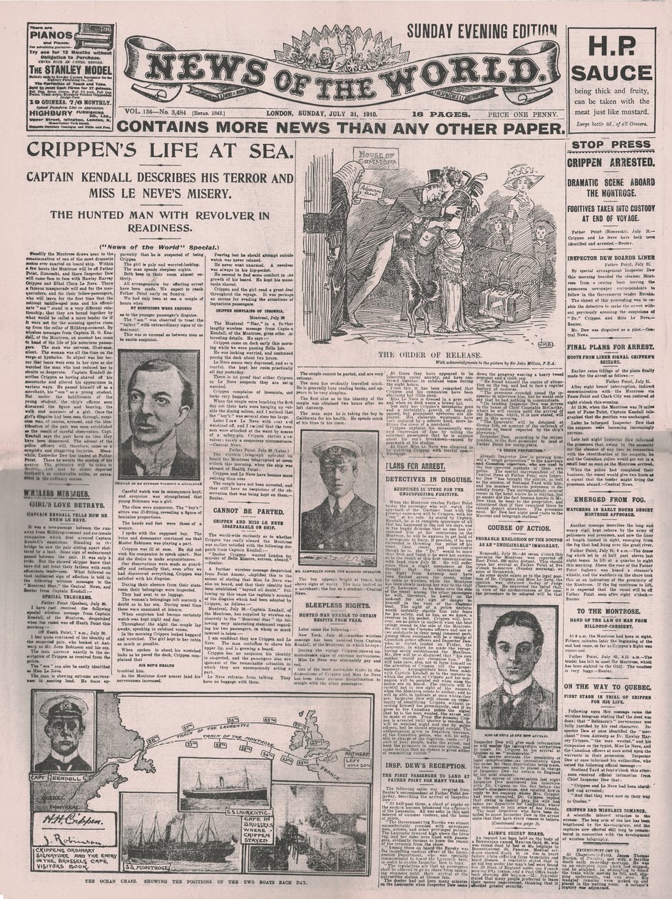 Crippens Life at Sea, forsiden af News of the World, 31. juli 1910. af Unbekannt