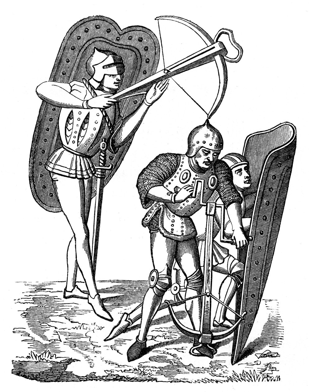 Armbrøstmand beskyttet af skjoldbærere, 1400-tallet, 1870 af Unbekannt