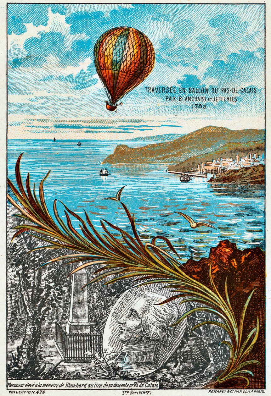 Crossing of the English Channel af Blanchard og Jeffries, 1785 1890