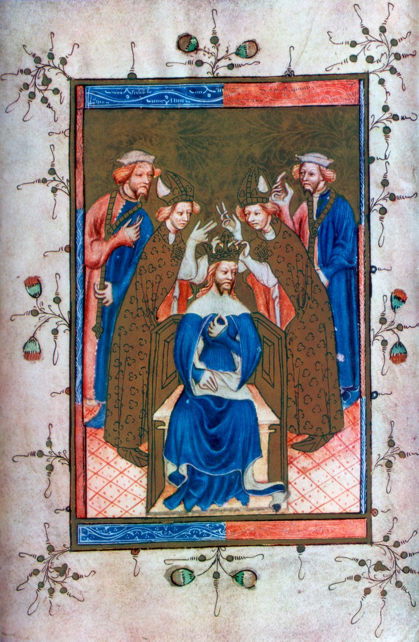 Kroning af en konge, fra Liber Regalis, Westminster Abbey, 14. århundrede, 1937 af Unbekannt