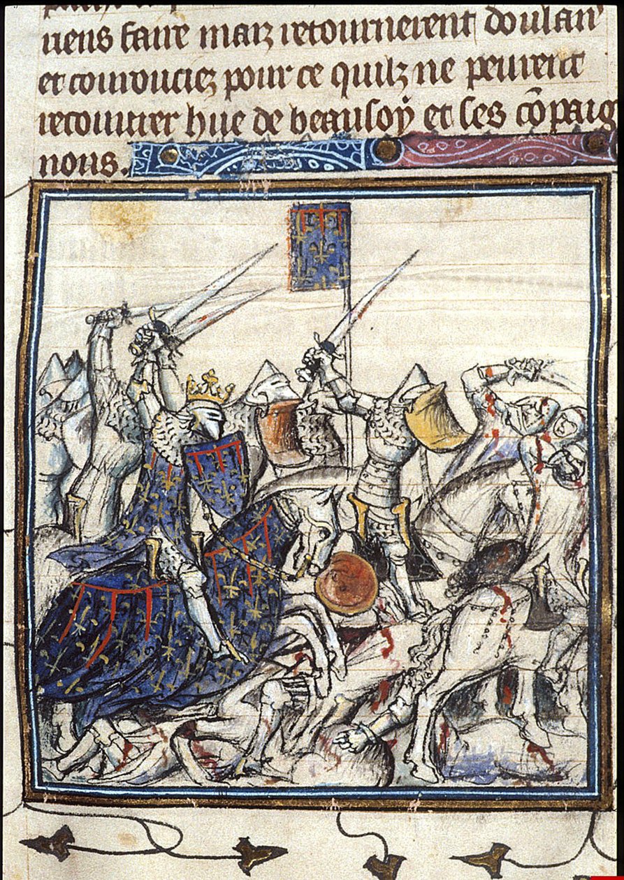 Korsfarere og saracenere kæmper under det tredje korstog Fra Chroniques de France ou de St Denis, efter 1380 af Unbekannt