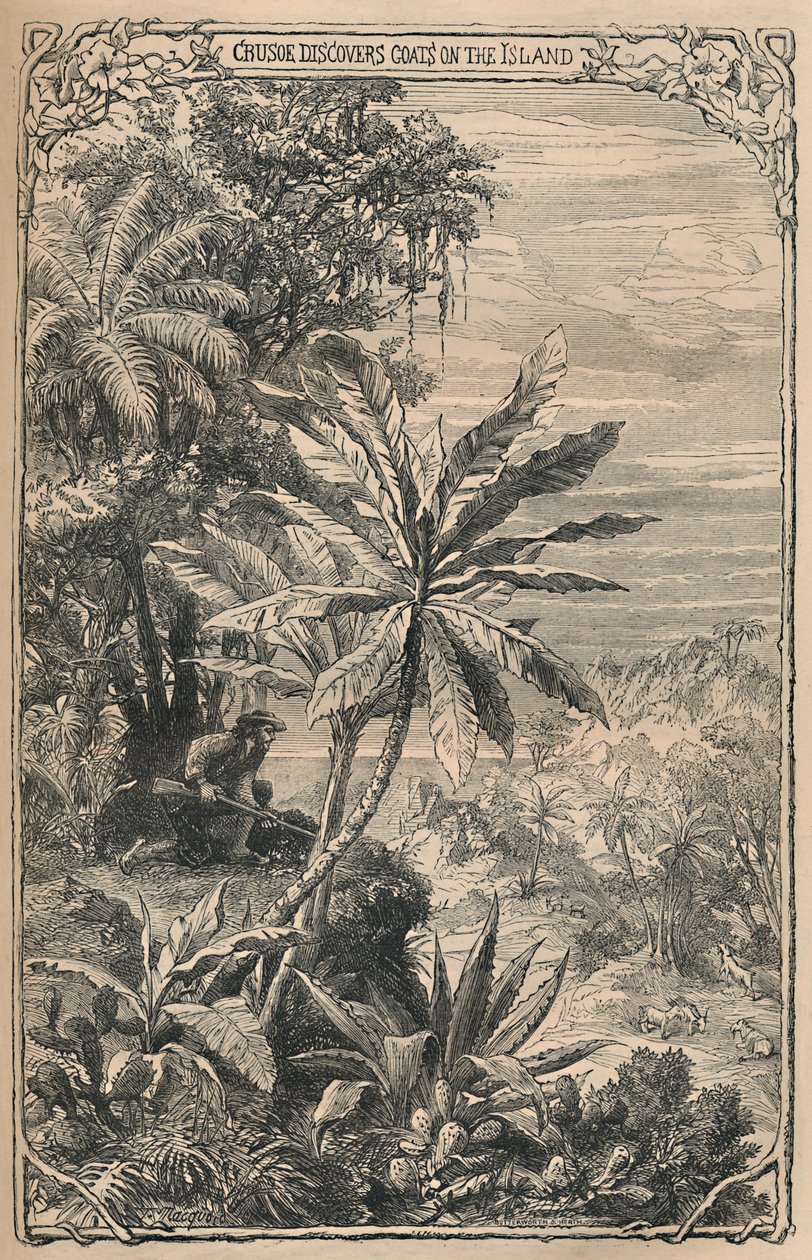 Crusoe opdager geder på øen, c1870 af Unbekannt
