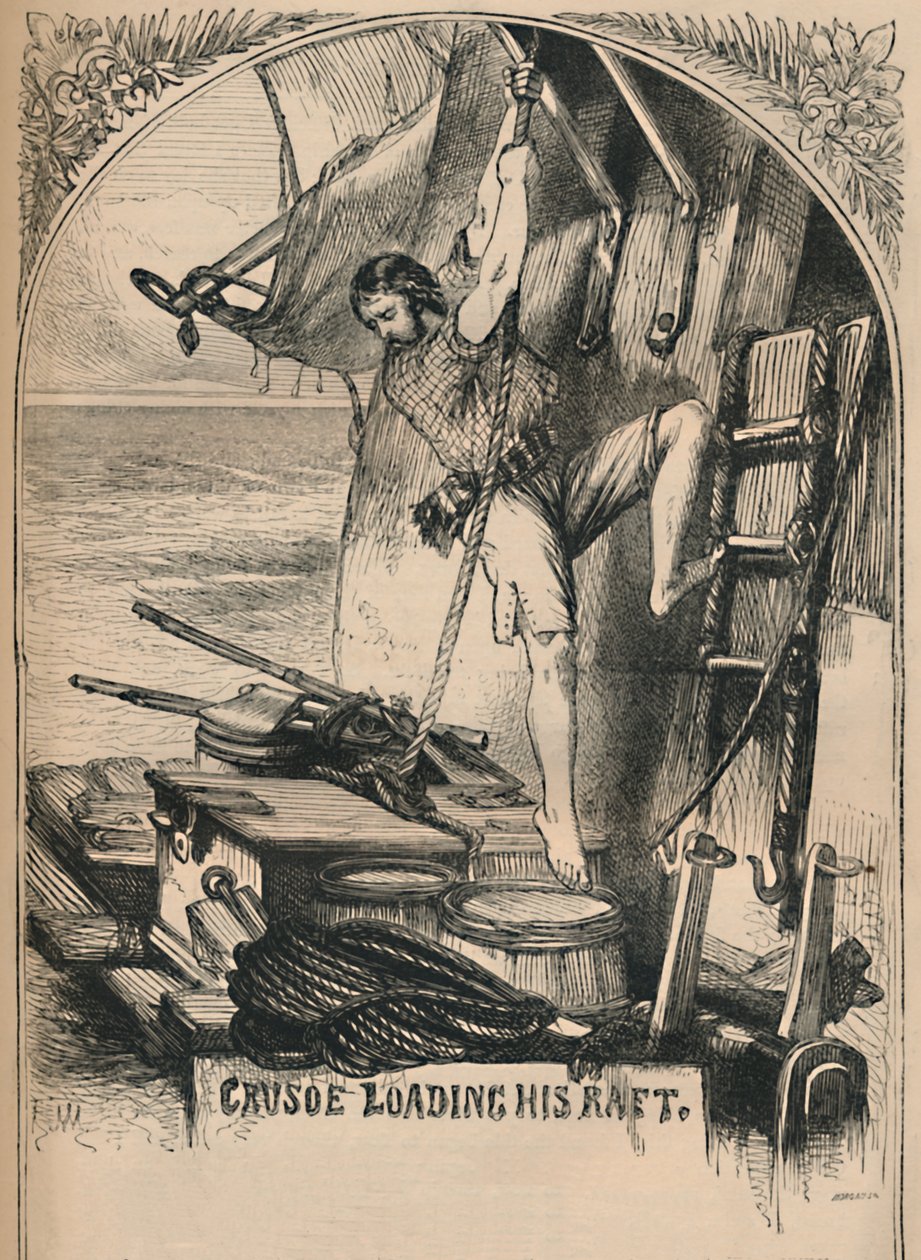 Crusoe læsser sin flåde, c1870 af Unbekannt