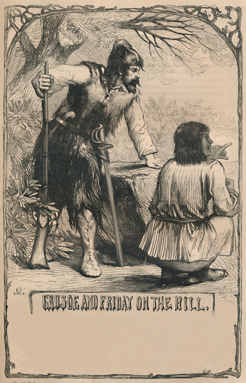 Crusoe og Friday On The Hill, c1870 af Unbekannt