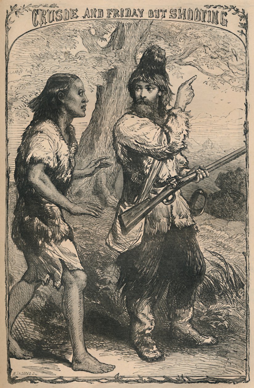 Crusoe og Friday Out Shooting, c1870 af Unbekannt