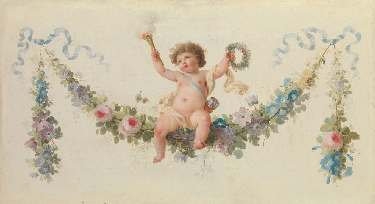 Amor siddende på en krans, 1770-90. af Unbekannt