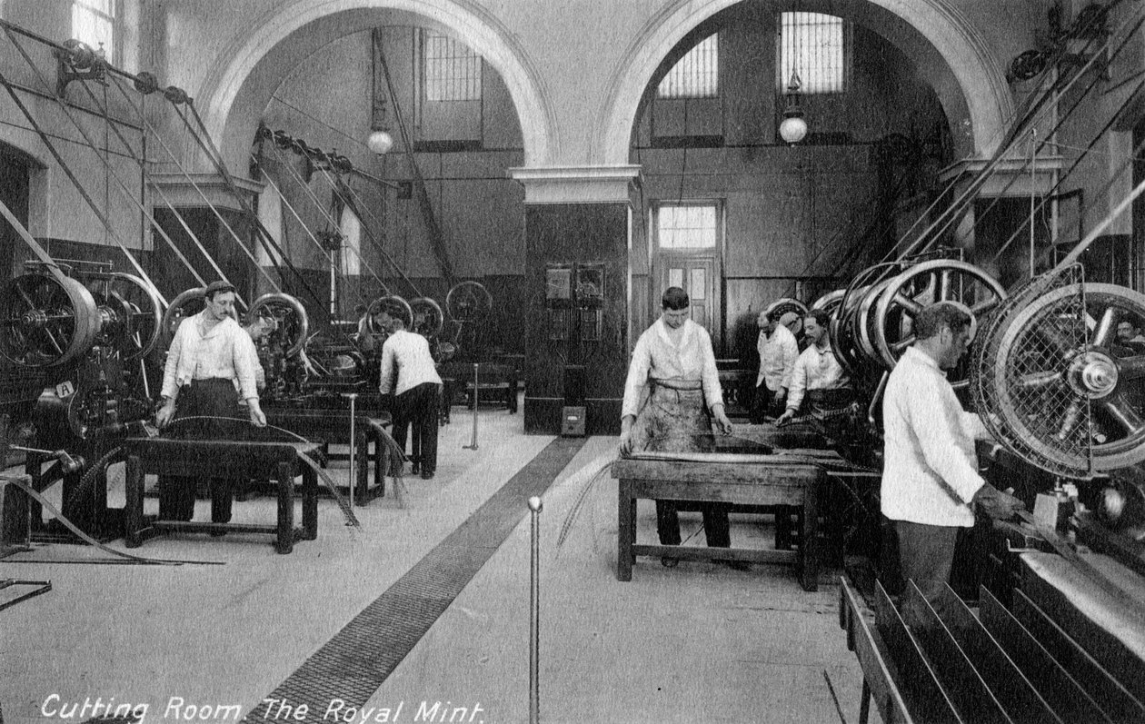 Cutting Room, Royal Mint, Tower Hill, London, begyndelsen af det 20. århundrede af Unbekannt