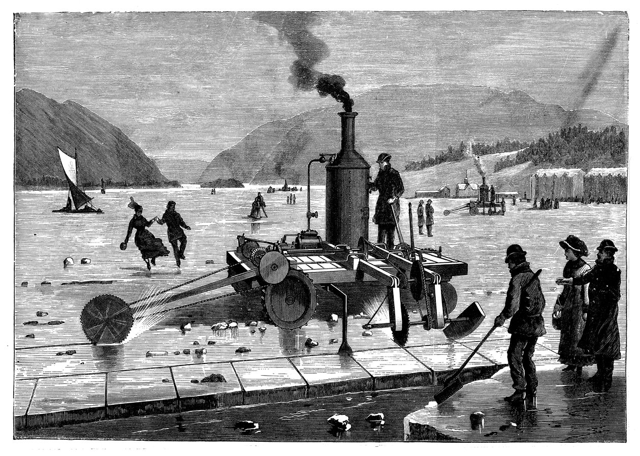 Skæring af is på St Lawrence-floden, Canada, ved hjælp af en dampdrevet sav, 1894 af Unbekannt