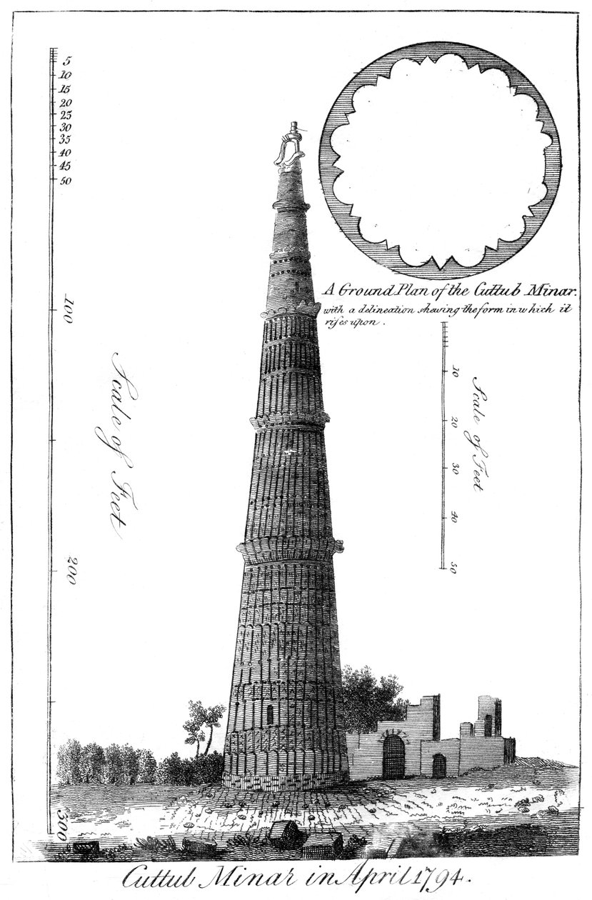 Cuttub Minar i april 1794, 1799 af Unbekannt