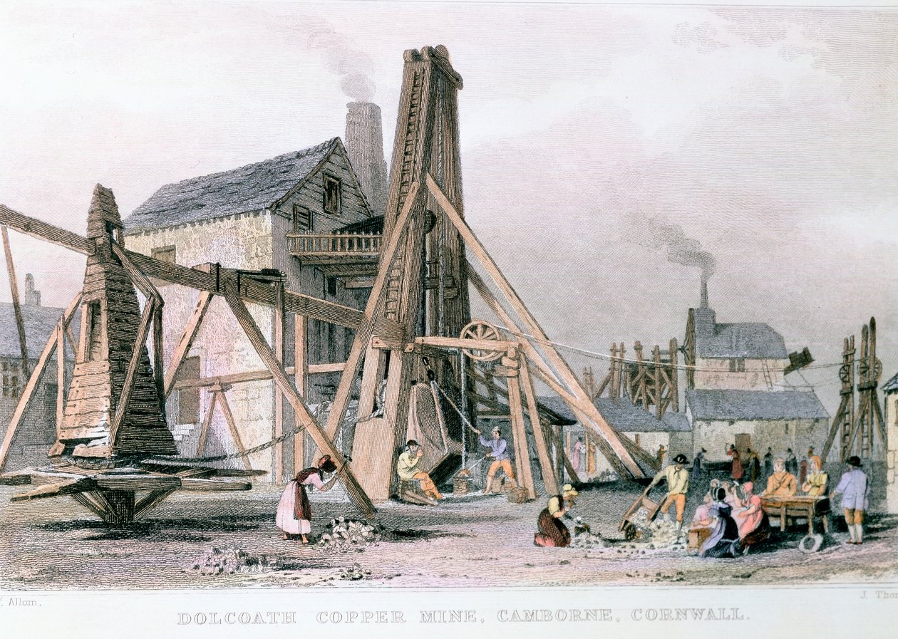 Dalcoath kobbermine, Camborne, Cornwall, c1830 af Unbekannt