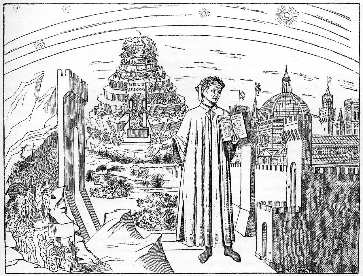 Dante 1265-1321, Firenze og Helvedes syv cirkler, 1882 af Unbekannt