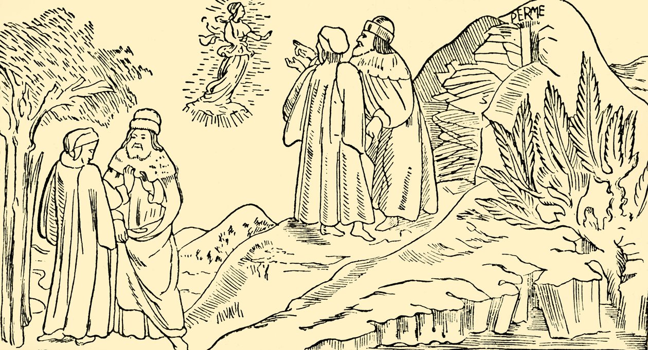 Dante i skærsilden ser The Vision of Beatrice, c1930. af Unbekannt