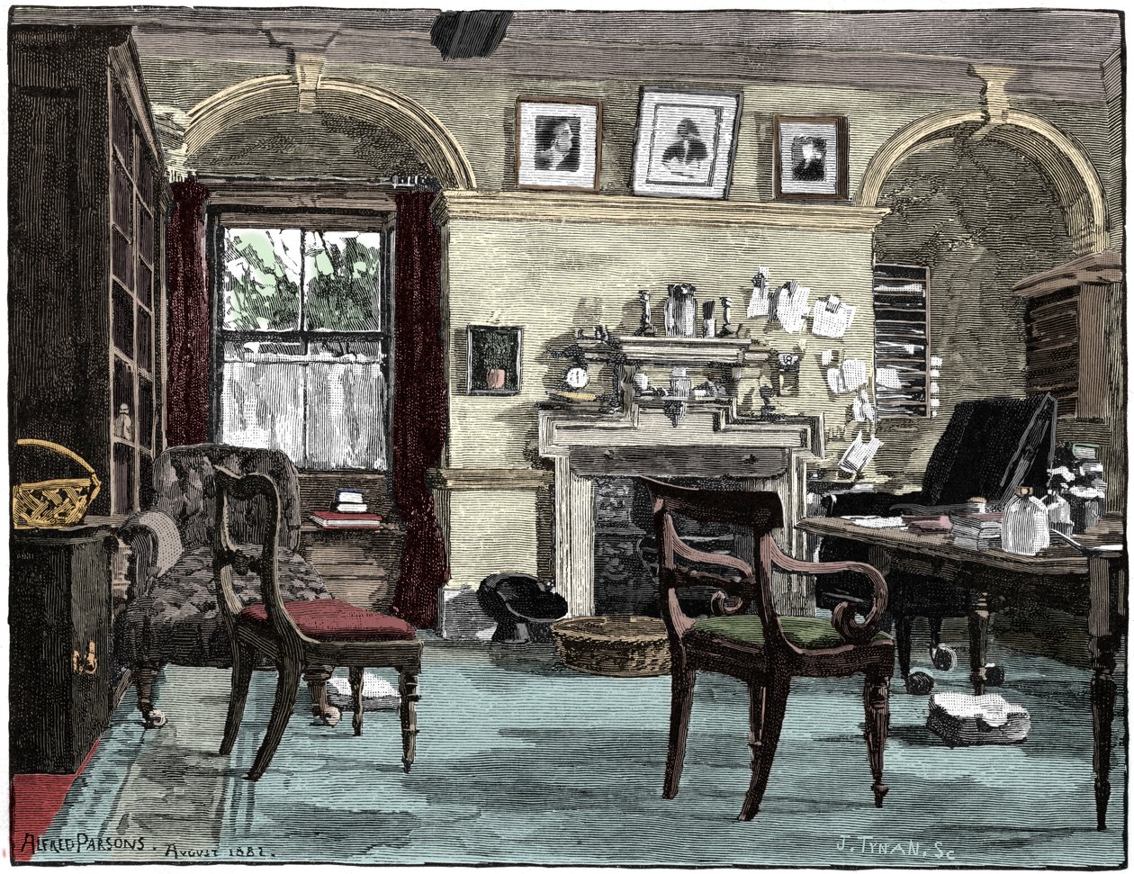 Darwins studerer på Down House, hans hjem nær Beckenham, Kent, 1883 af Unbekannt