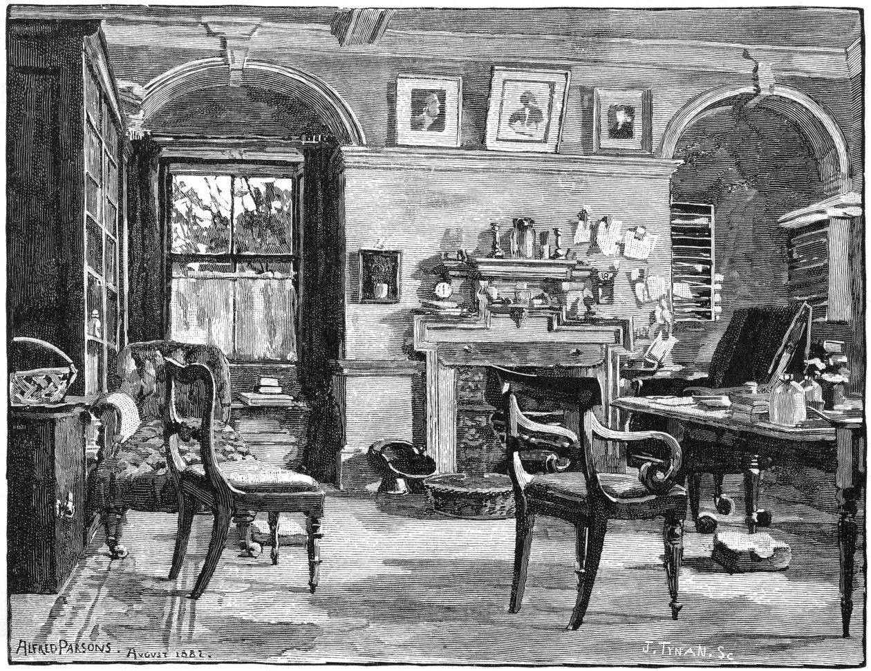 Darwins studerer på Down House, hans hjem nær Beckenham, Kent, 1883 af Unbekannt