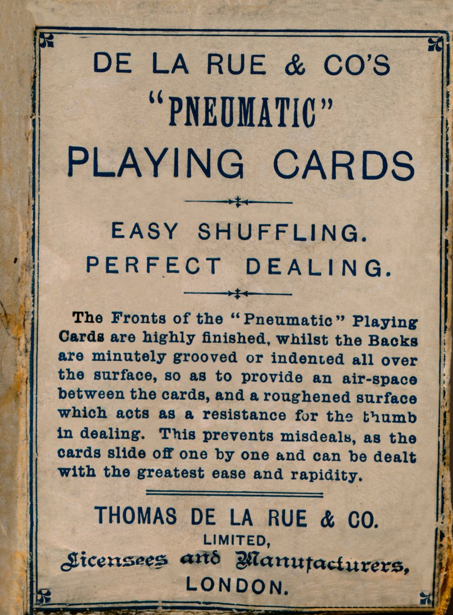 De La Rue & Cos pneumatiske spillekort, omslag, 1925. af Unbekannt