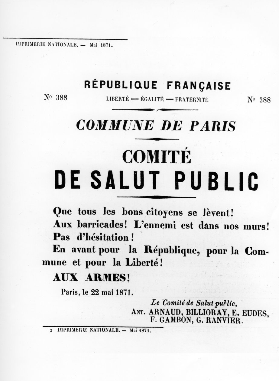 De Salut Public, fra franske politiske plakater af Pariserkommunen, maj 1871 af Unbekannt
