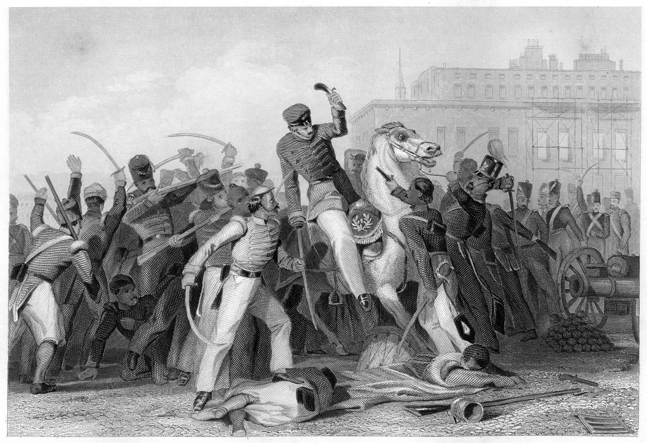Oberst Finnis død i Meerut, 1857, c1860 af Unbekannt