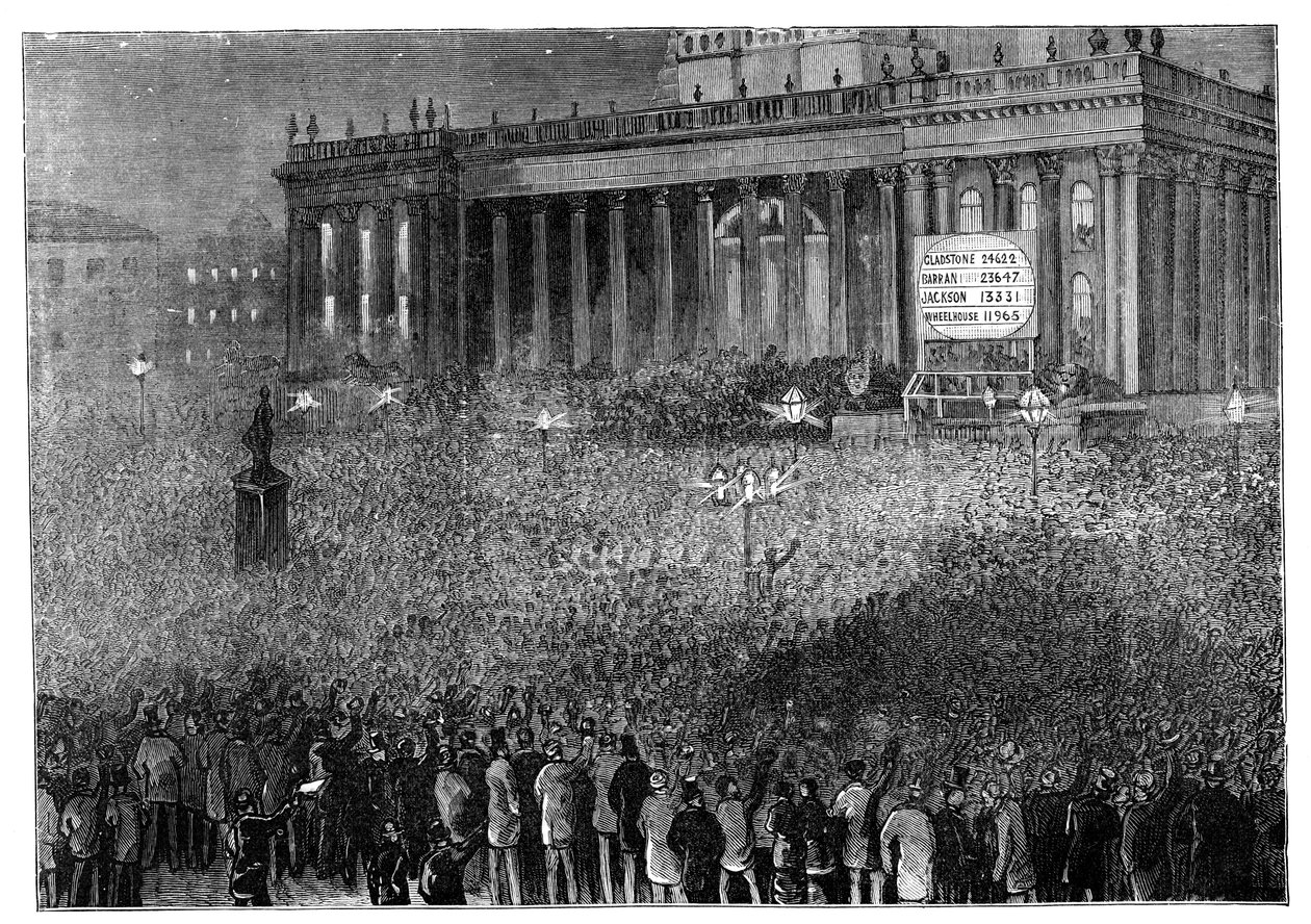 Erklærer resultatet af afstemningen under parlamentsvalget, Leeds, West Yorkshire, 1880 af Unbekannt
