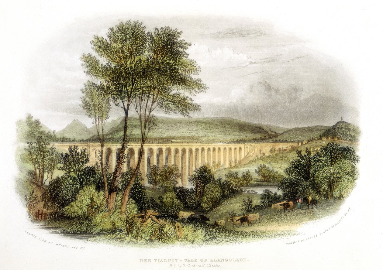 Dee Viaduct, Vale of Llangollen, på Shrewsbury, Wales og Chester Railway c1848 af Unbekannt